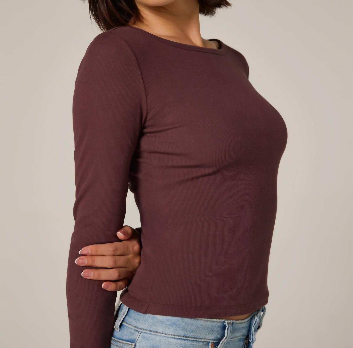 7Diamonds Modal Ribbed Boatneck Top in walnut - women's long sleeve top - view 4