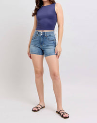 Judy Blue High Waist Tummy Control Cool Denim Double Waistband Shorts in blue - women's shorts - view 6