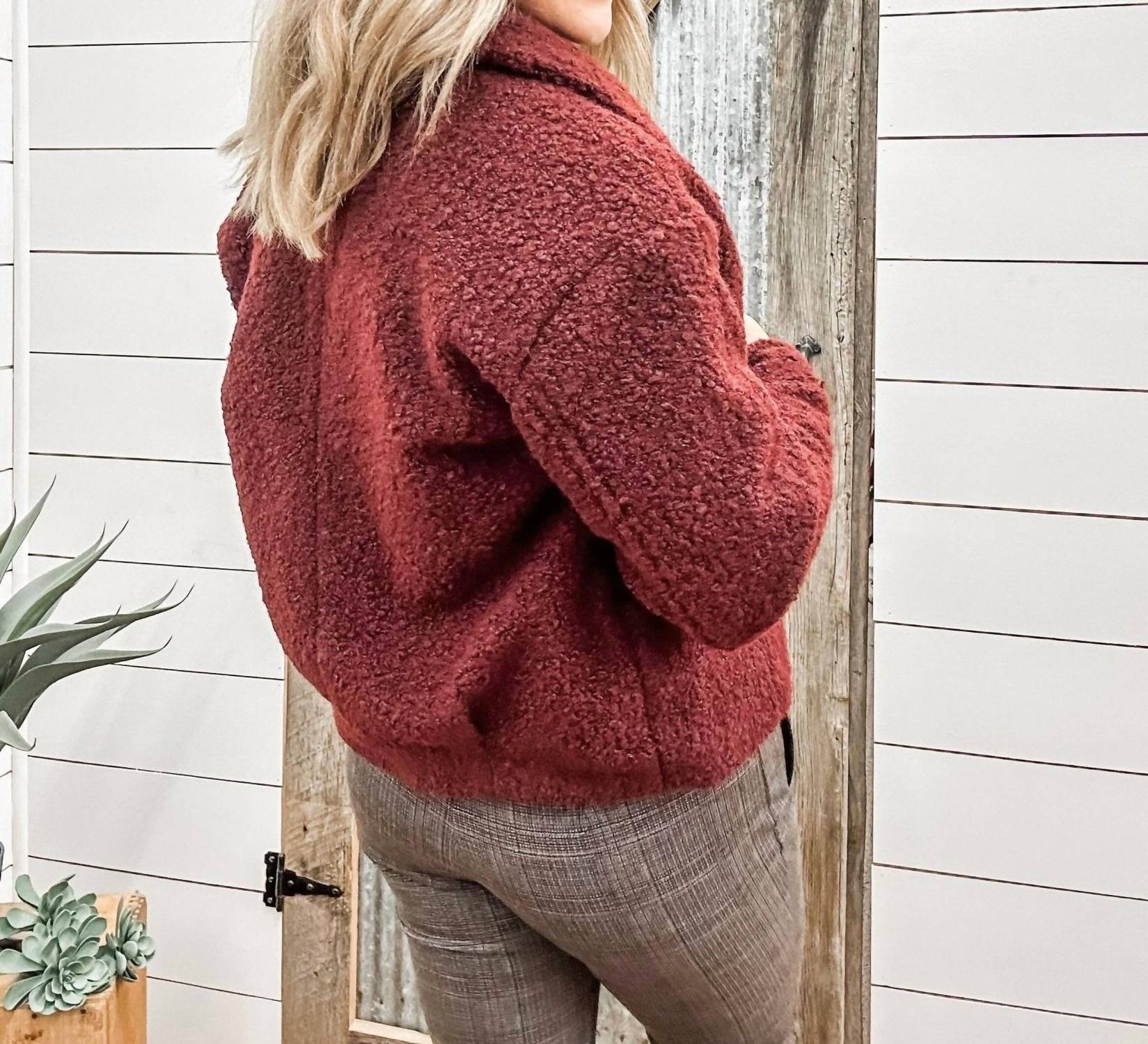 TRIBAL Button Down Boucle Jacket in passion plum - women's jacket - detail view