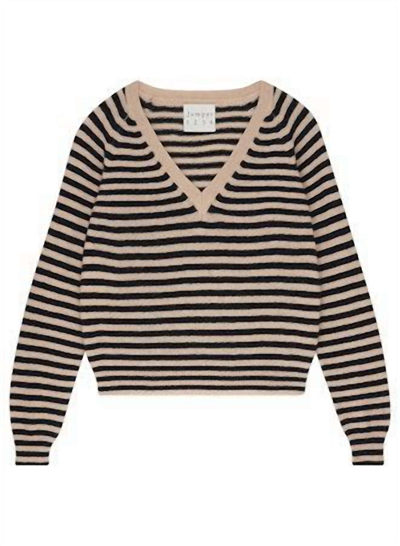 Jumper1234 - Crop Stripe V-neck Sweater