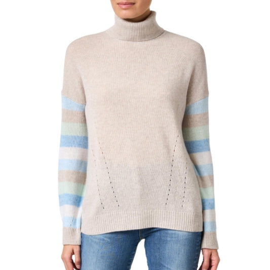 Kinross - STRIPE SLEEVE TURTLENECK SWEATER