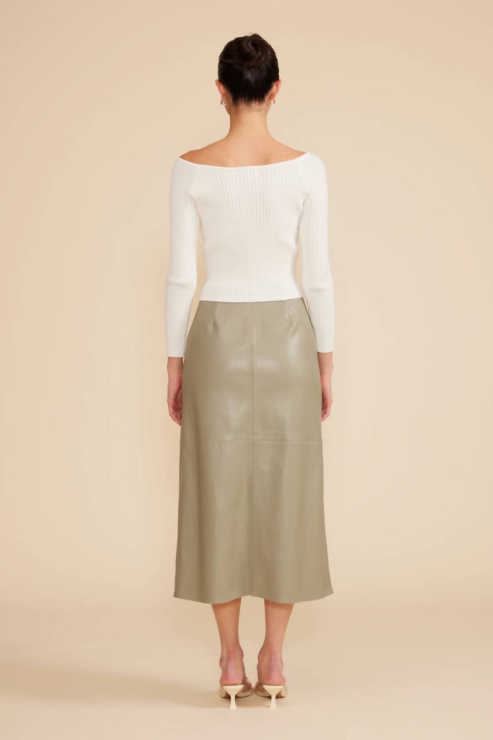 LUCY PARIS Midi Button Skirt in sage - women's skirt - detail view