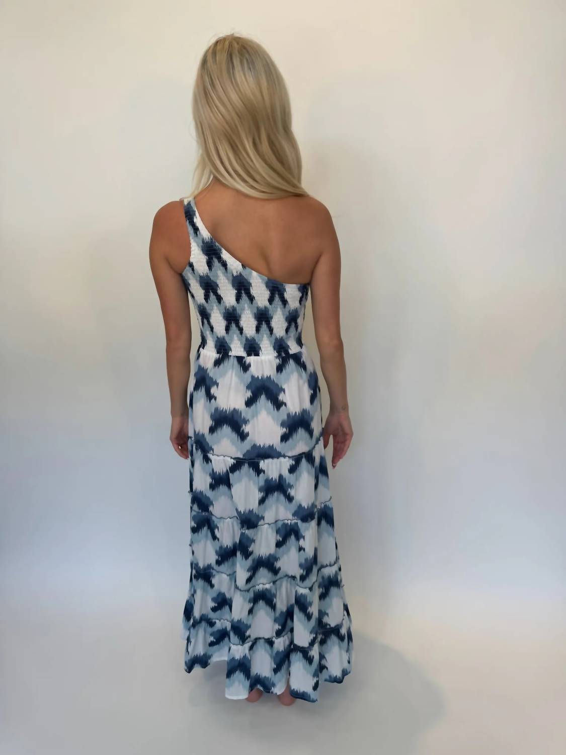 Phie Collective Brushed Cotton One Shoulder Dress in indigo - women's dress - detail view