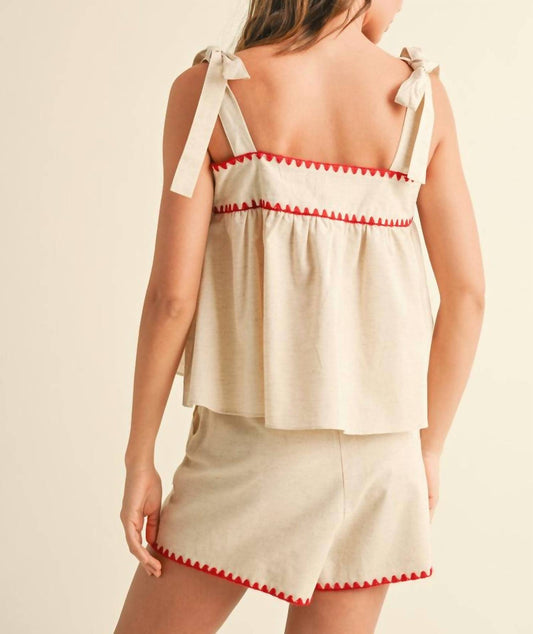 Miou Muse - Red Trim Linen Shorts