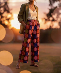 Umgee - Women's Dot Print Wide Leg Pull On Skirt Pants