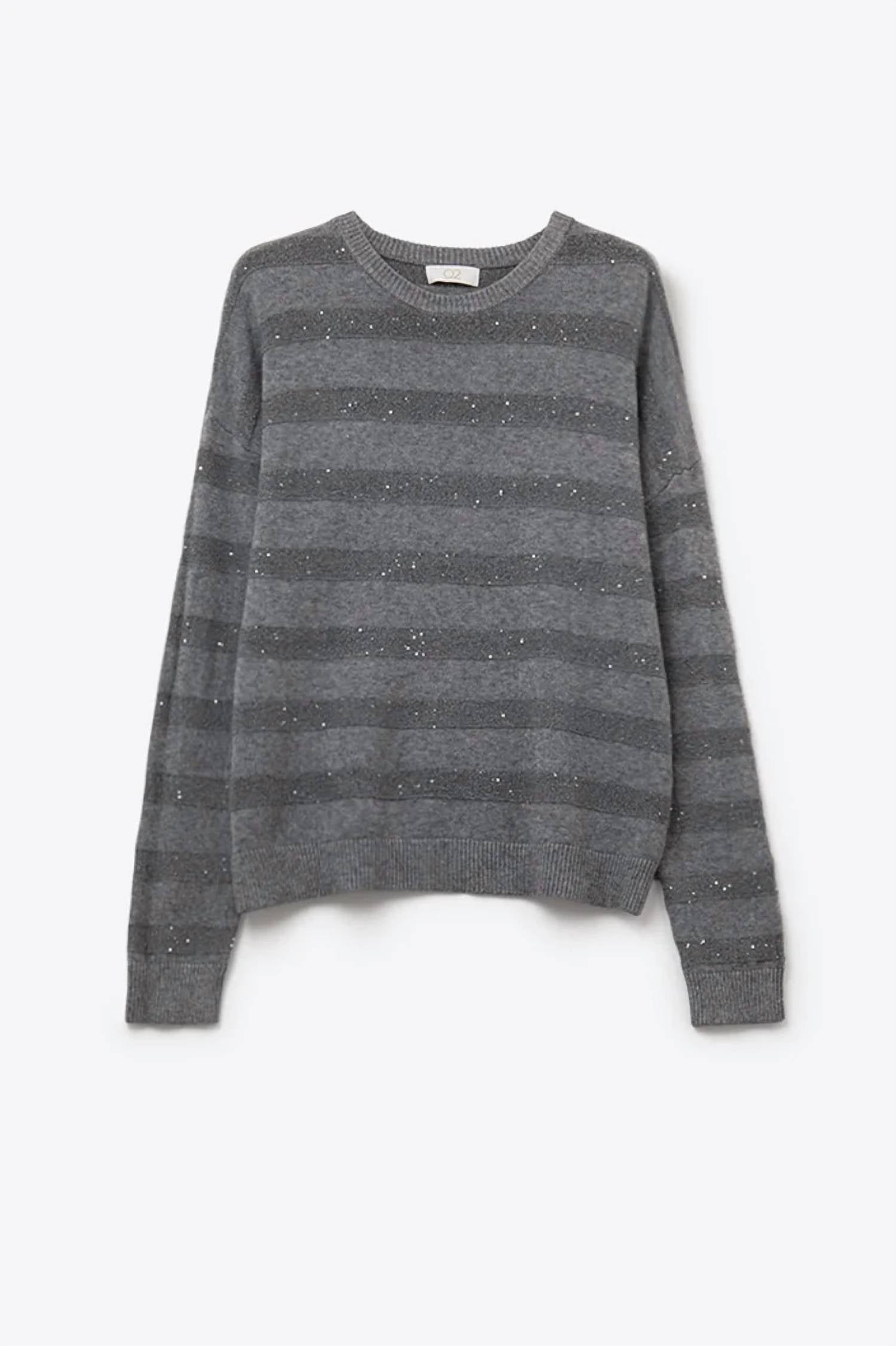 Q2 - Women's Striped Knit Sweater With Sequin