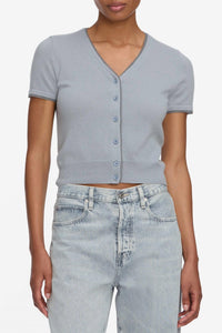FRAME Cashmere Mix Trim Cardigan in grey blue - women's cardigan