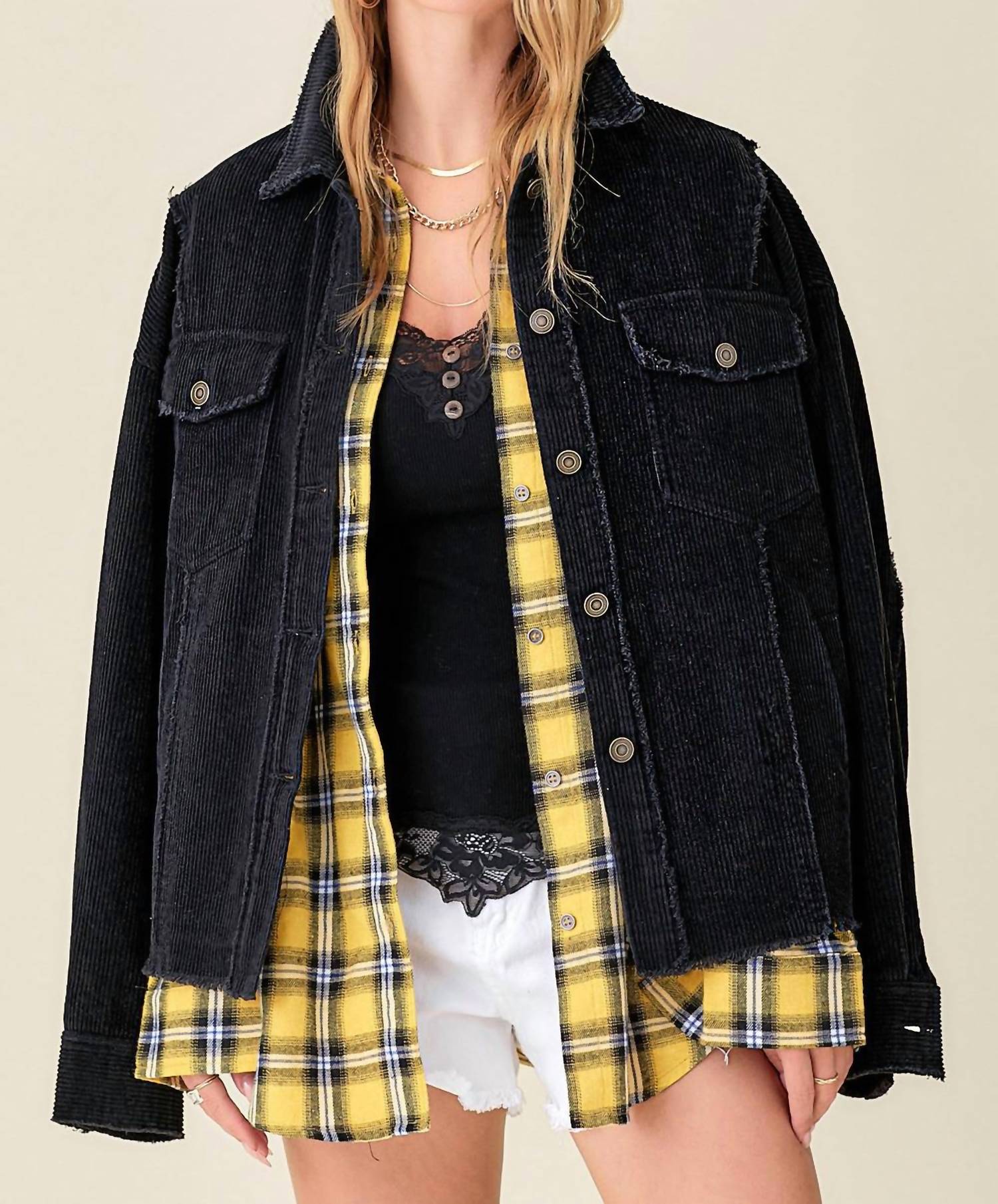 La Miel - Washed Corduroy Oversized Button Down Jacket