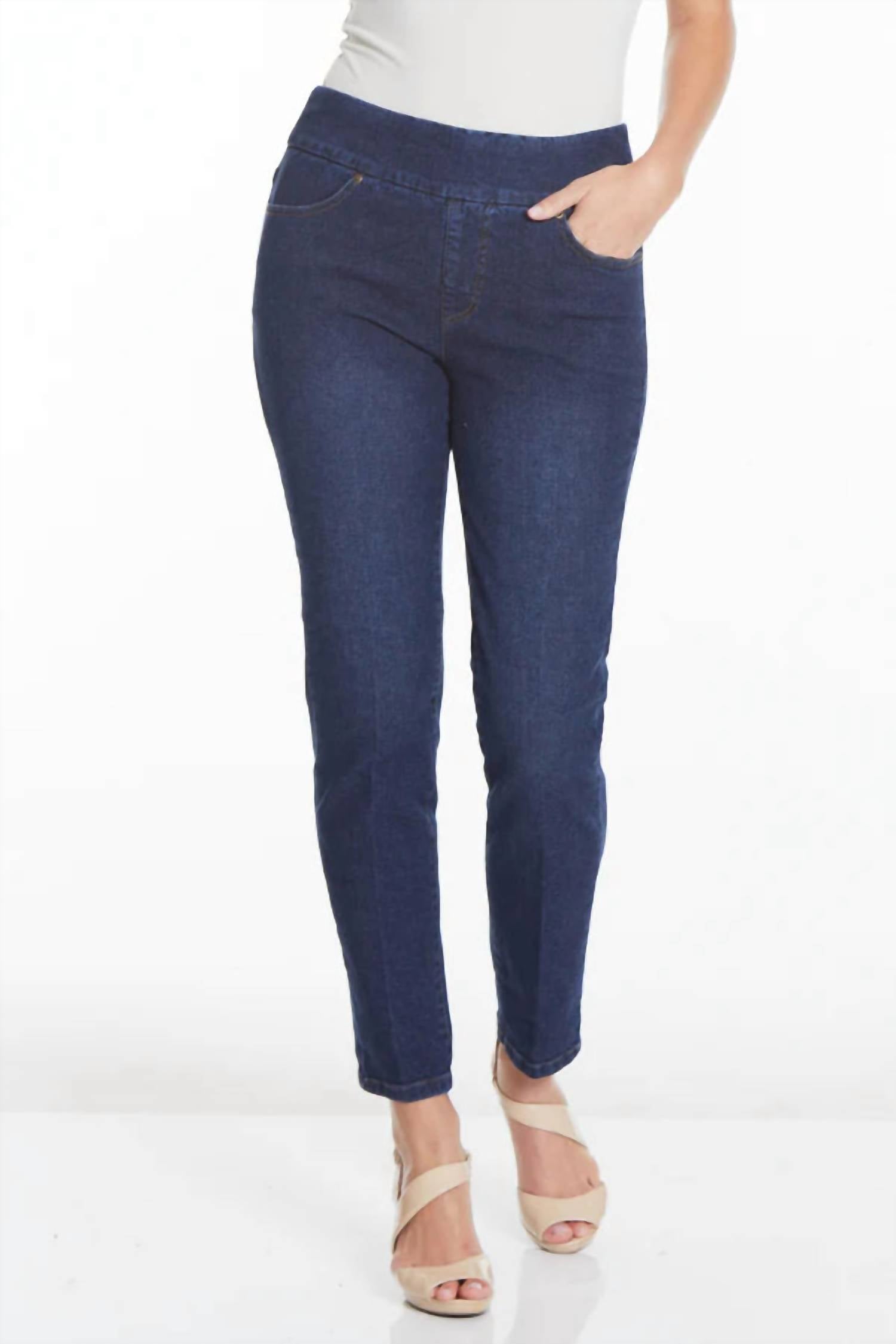 Slimsation By Multiples Pull On Jeans in midnight indigo - women's jeans - detail view
