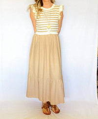 By The River - Woven Knit Striped Top Maxi Dress With Solid Bottom
