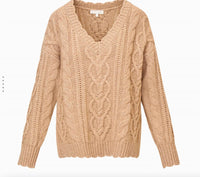 LoveShackFancy Croisette V-neck Pullover Sweater in camel - women's sweater - view 5