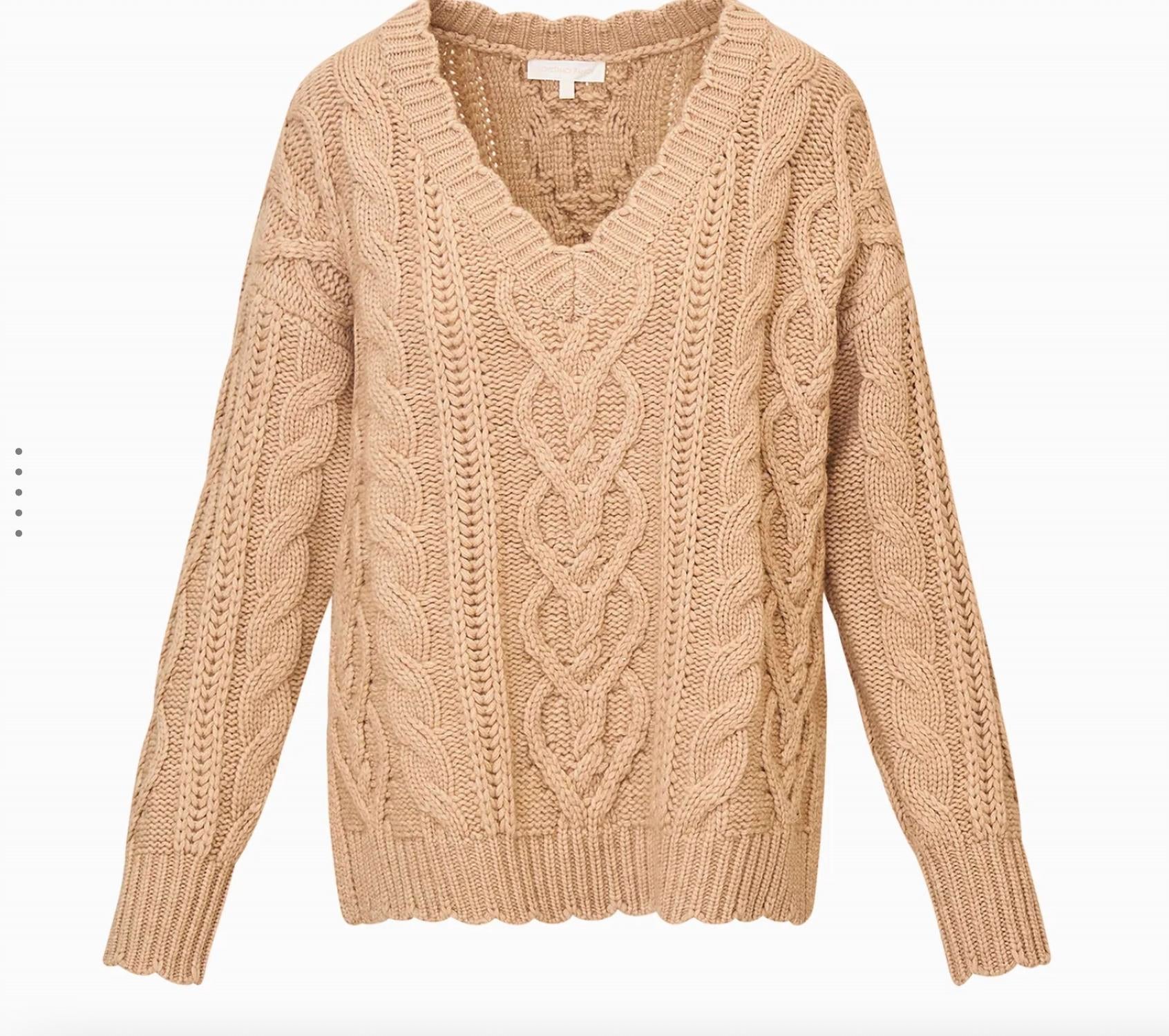 LoveShackFancy Croisette V-neck Pullover Sweater in camel - women's sweater - view 5