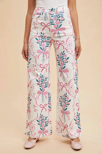 Anniewear - Floral & Bow Wide Leg Jeans