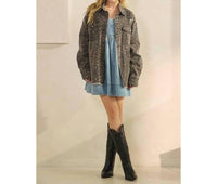 Veveret - Printed Rhinestone Denim Jacket