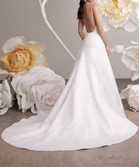 Mikaella Bridal Duchesse Satin Scoop Neck Wedding Dress in natural - women's dress - detail view