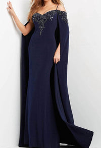 Jovani - Long Cape Embellished Evening Gown