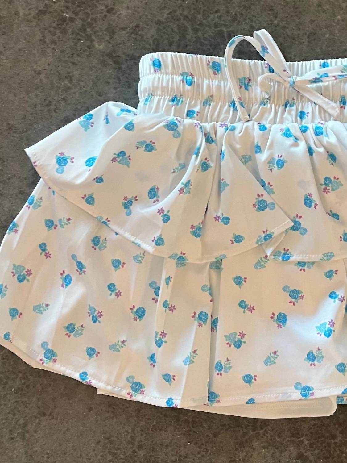 THEME Girls Willow Ditsy Satin Skort in white with pastel blue - kids' item - detail view
