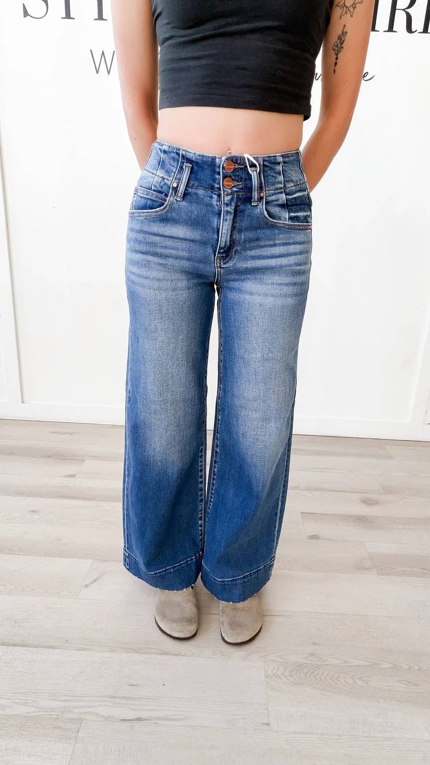 Risen - High Rise Wide Hem Jeans
