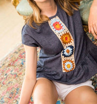 Thml - Keep Looking Up Crochet Peplum Top