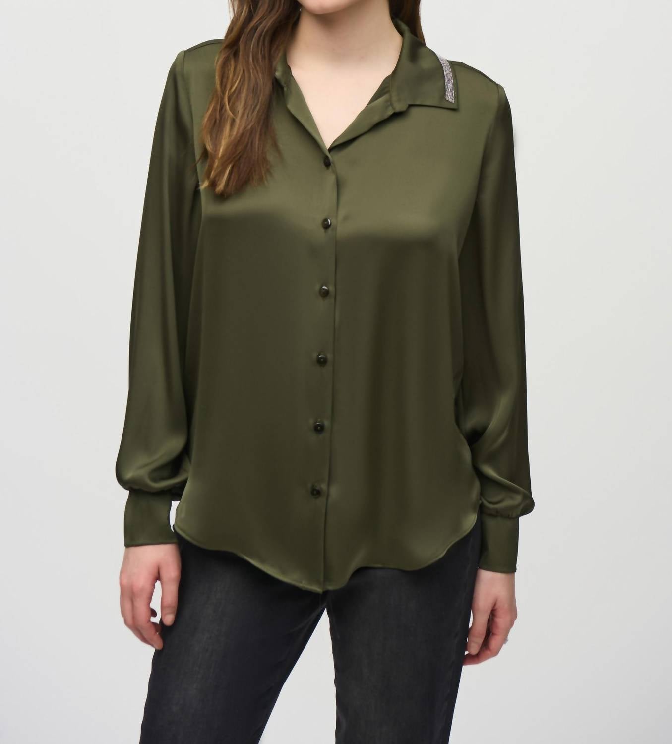 Joseph Ribkoff - Embellished Button-down Satin Blouse