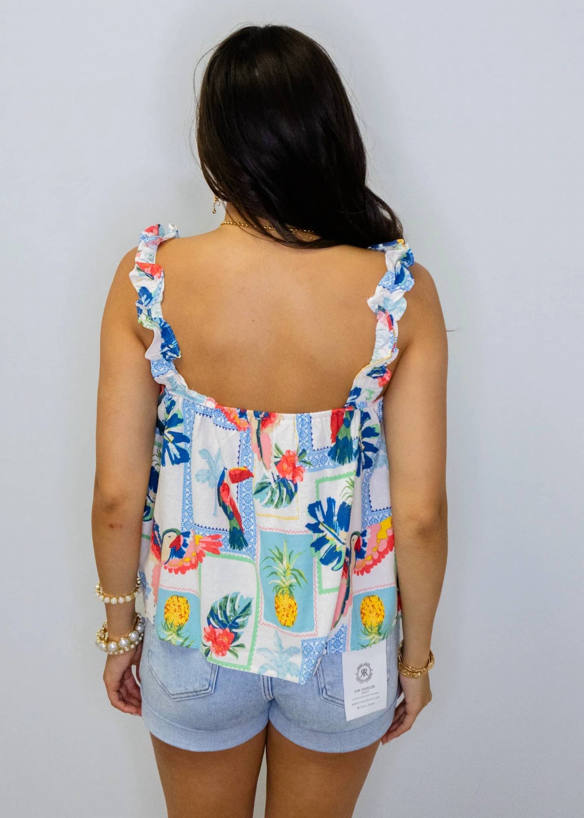 Fate - Tropical Print Ruffle Shoulder Top
