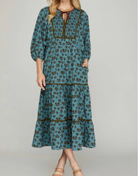 Style U Amelia Tiered Midi Dress in teal - women's dress