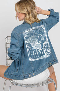 Hrt & Luv - Graphic Back Music Nashville Boyfriend Denim Jacket