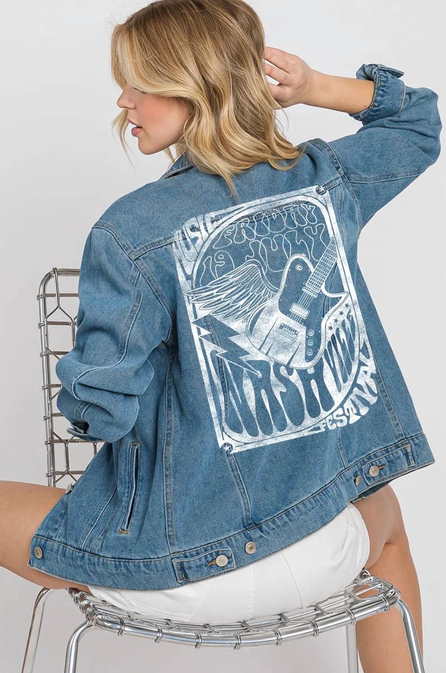 Hrt & Luv - Graphic Back Music Nashville Boyfriend Denim Jacket