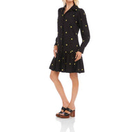 Karen Kane Long Sleeve Embroidered Ruffle Hem Dress in black - women's dress - detail view