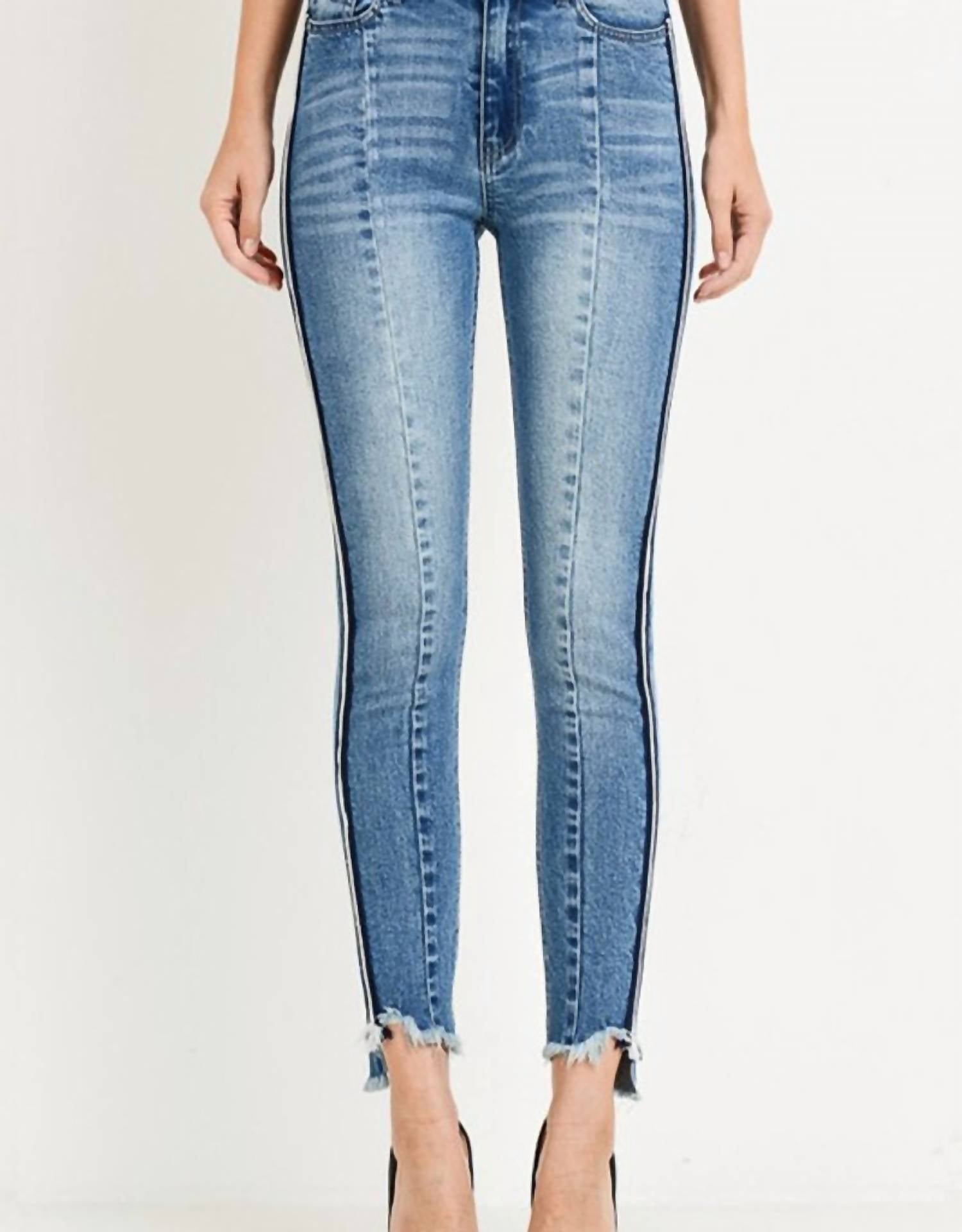 C'Est Toi - High Waist Skinny Jeans With Color Tape