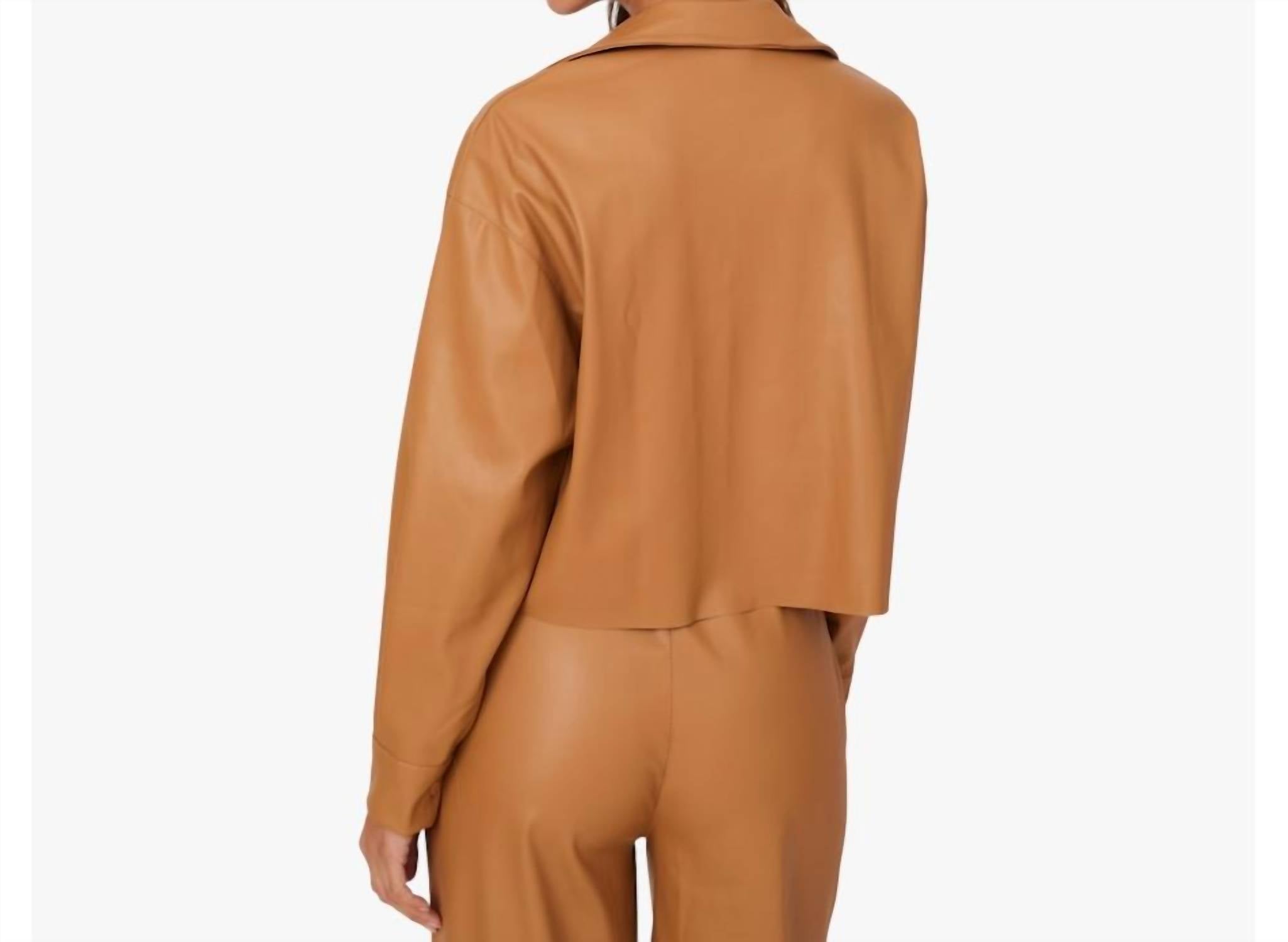 Astrid - Faux Leather Button Front Shirt
