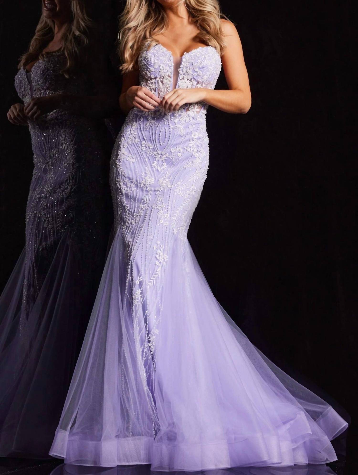 Jovani - Floral Embroidered Mermaid Gown