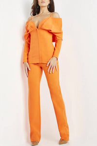 Jovani - Cold Shoulder Solid Scuba Crepe Evening Pant Suit Set