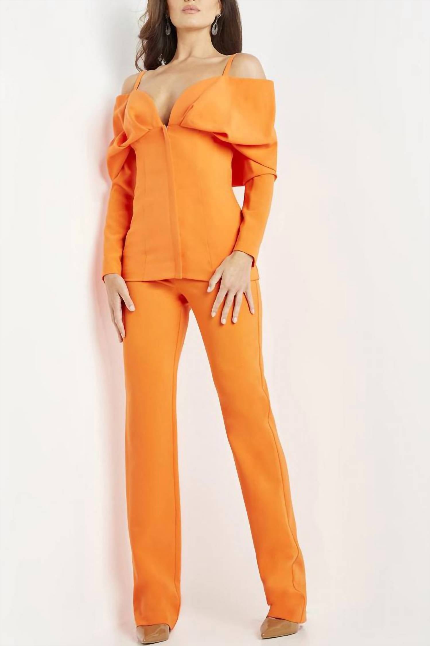 Jovani - Cold Shoulder Solid Scuba Crepe Evening Pant Suit Set