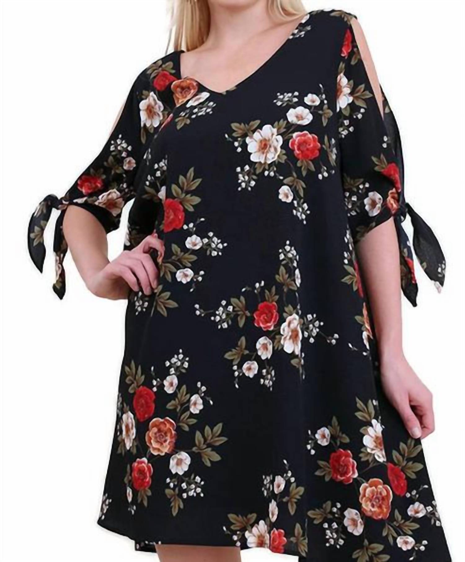Umgee - Floral Print Cut Out Dress - Plus