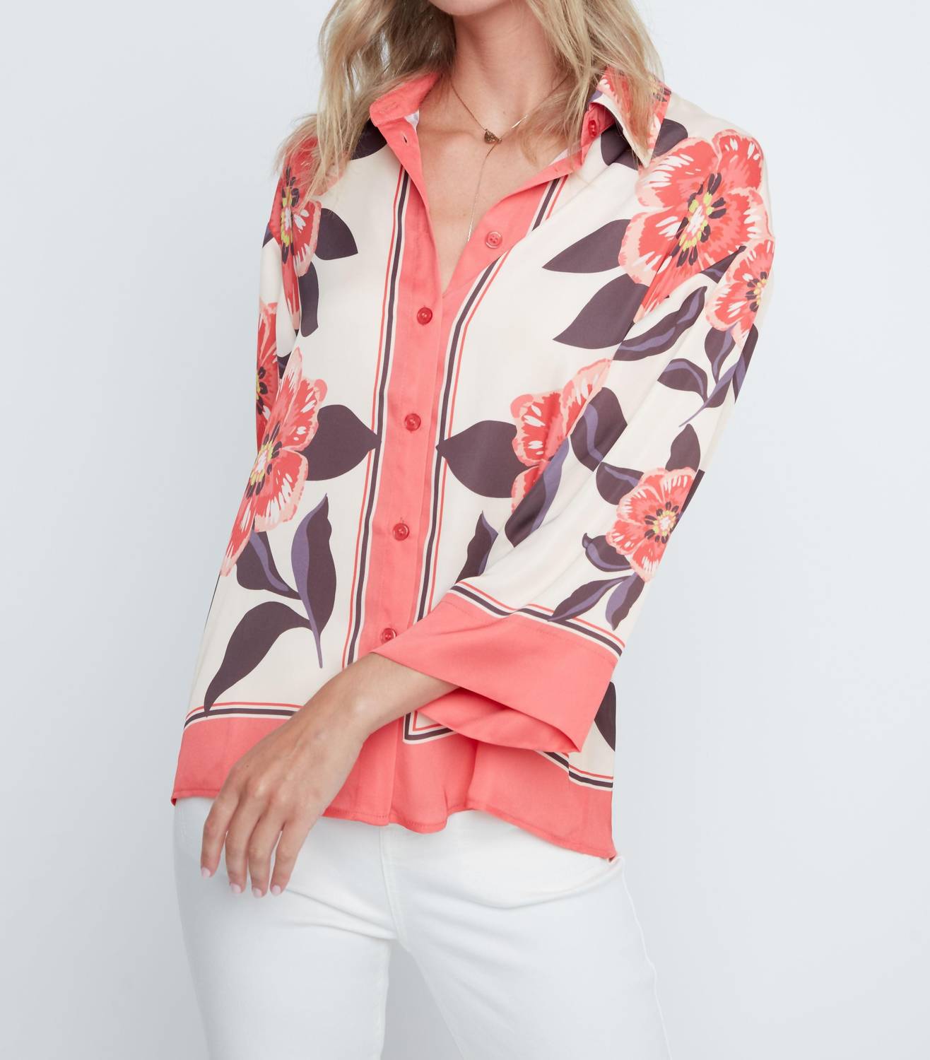 Renuar Bloom Garden Blouse in coral - women's blouse