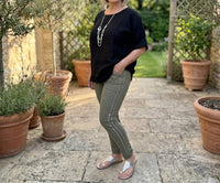 Made in Italy Italian Magic Pants With A Subtle Chic Side Panel in italy italian magic pants with a subtle chic side panel in olive green - women's pants - alternate view