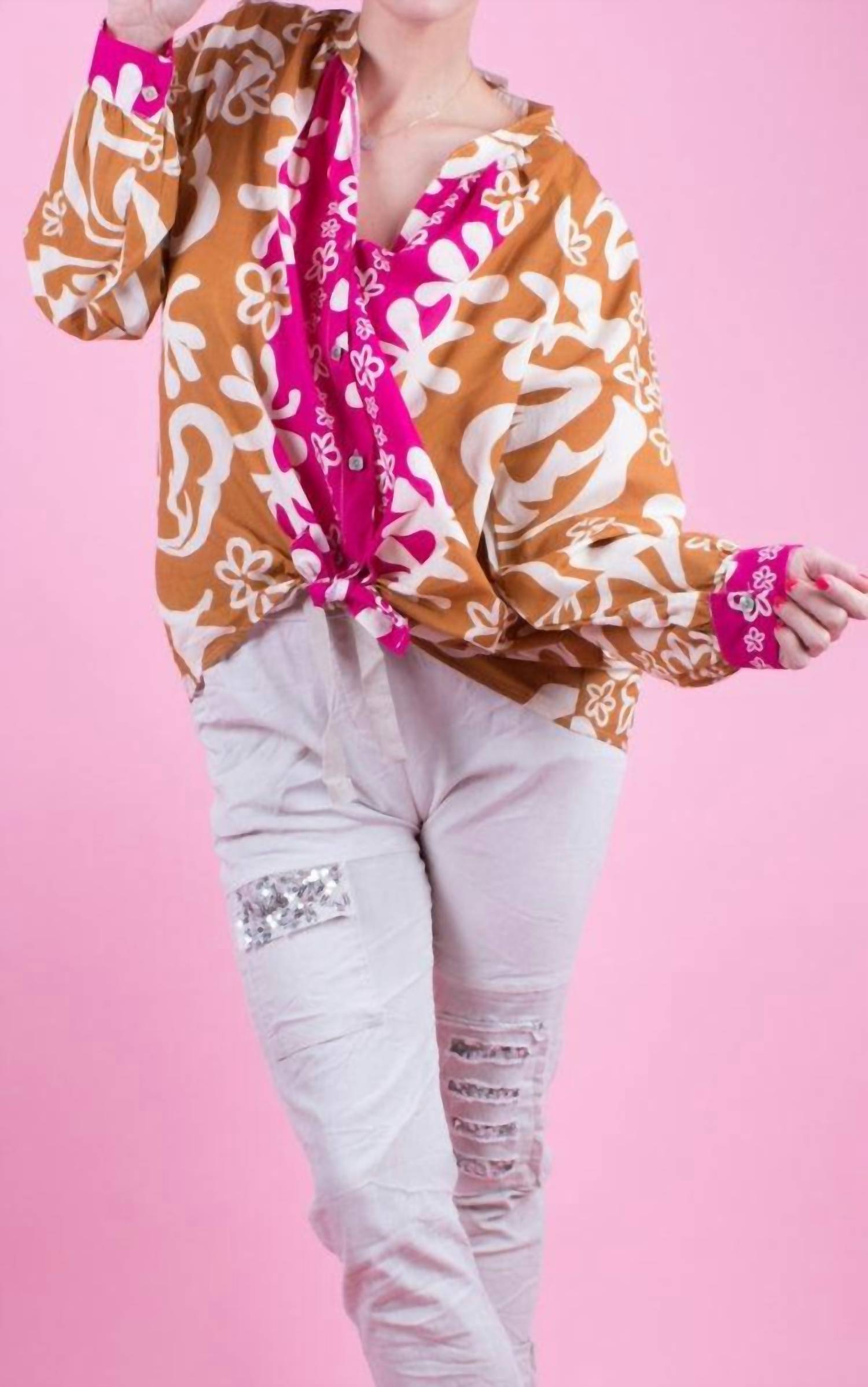 Gigi Moda - Two-Tone Aloha Print Shirt
