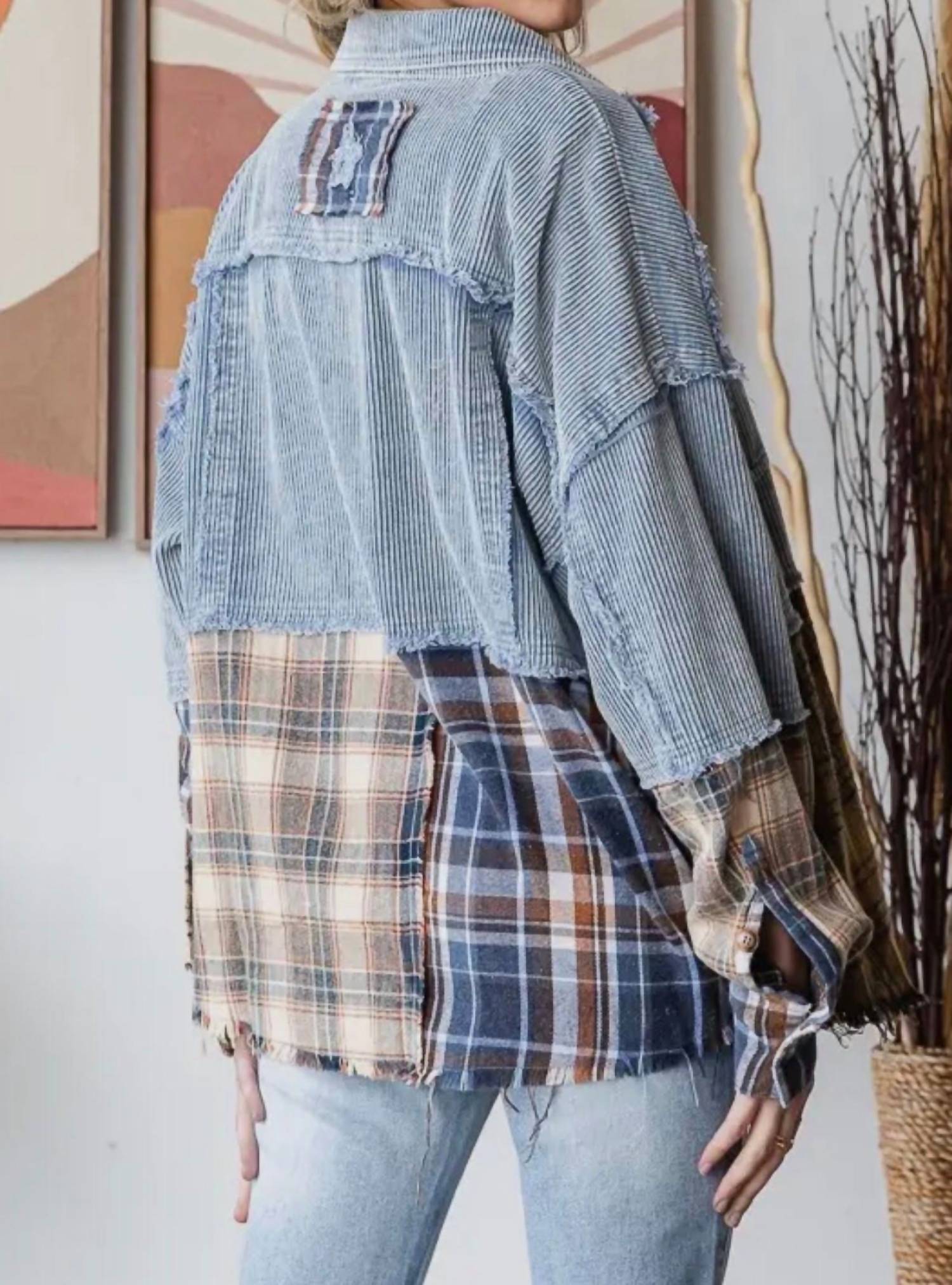 Oli & Hali - Washed Plaid Color Block Shacket
