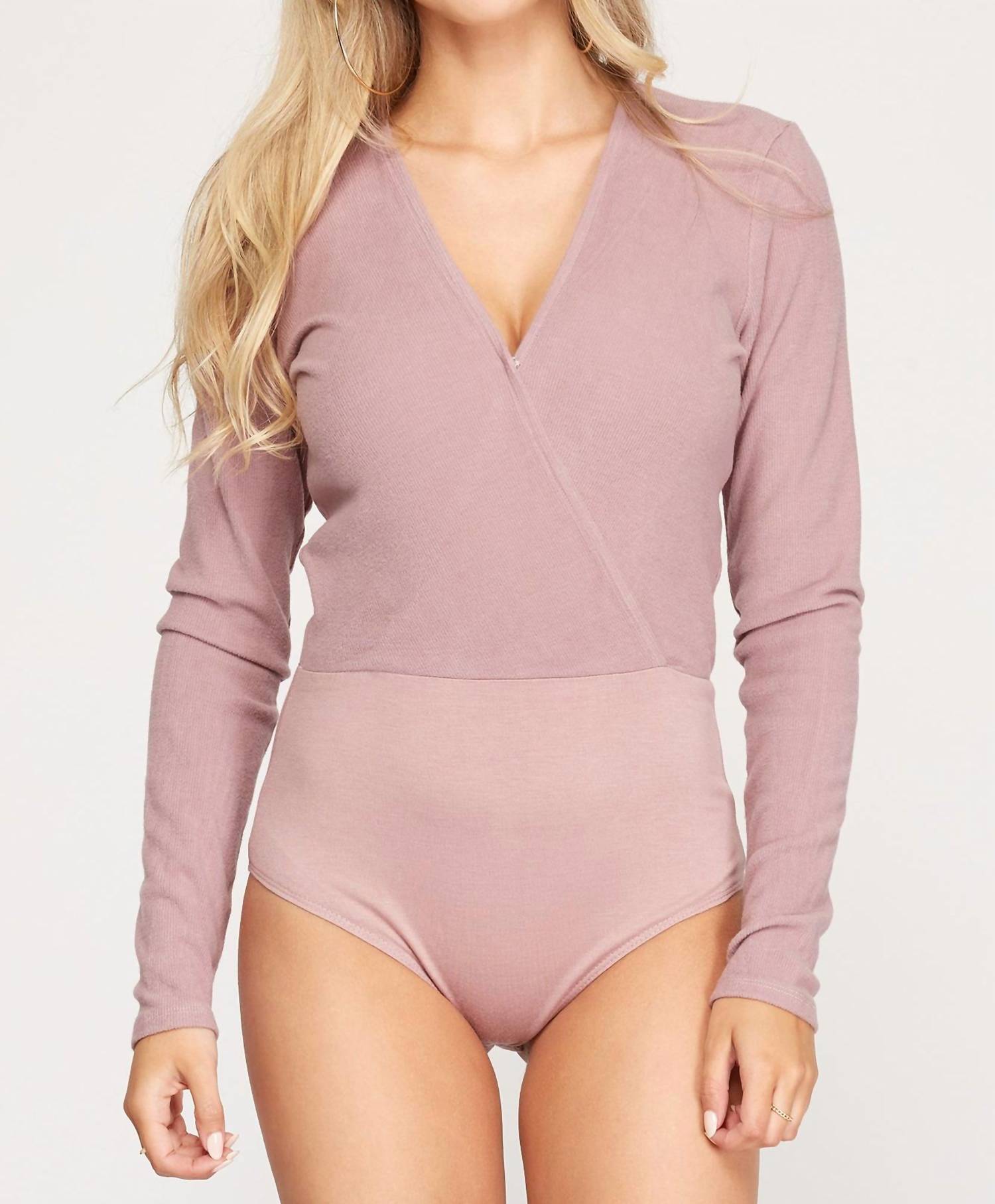 She + Sky - Surplice Rib Knit Bodysuit