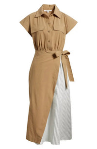 Zoe And Claire - Mixed Media Tie Waist Midi Shirtdress