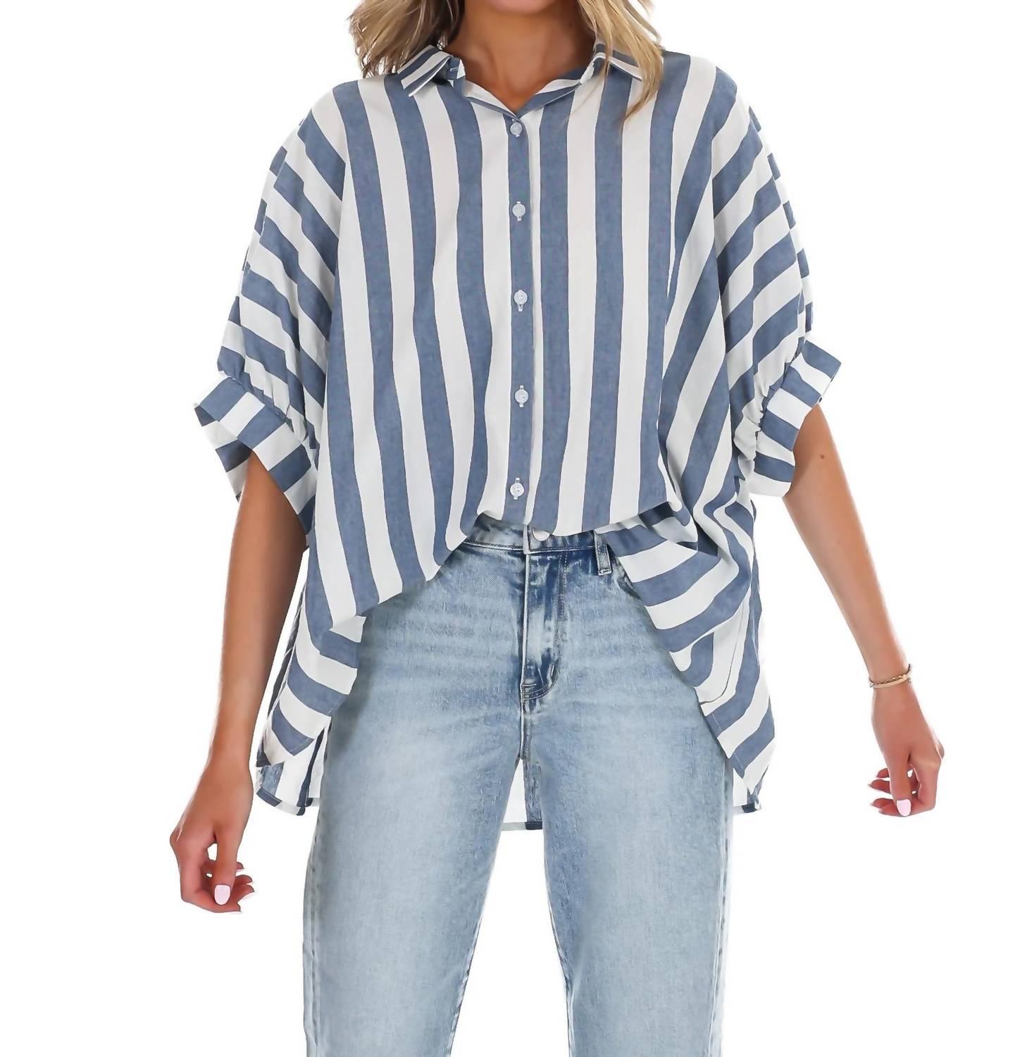 Day + Moon - Because of You Stripe Button Down Top
