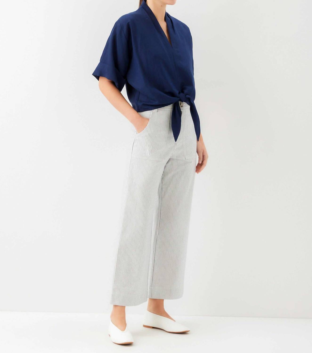 Fifteen Twenty - Women's Janice Cuffed Sleeve Tie-front Top