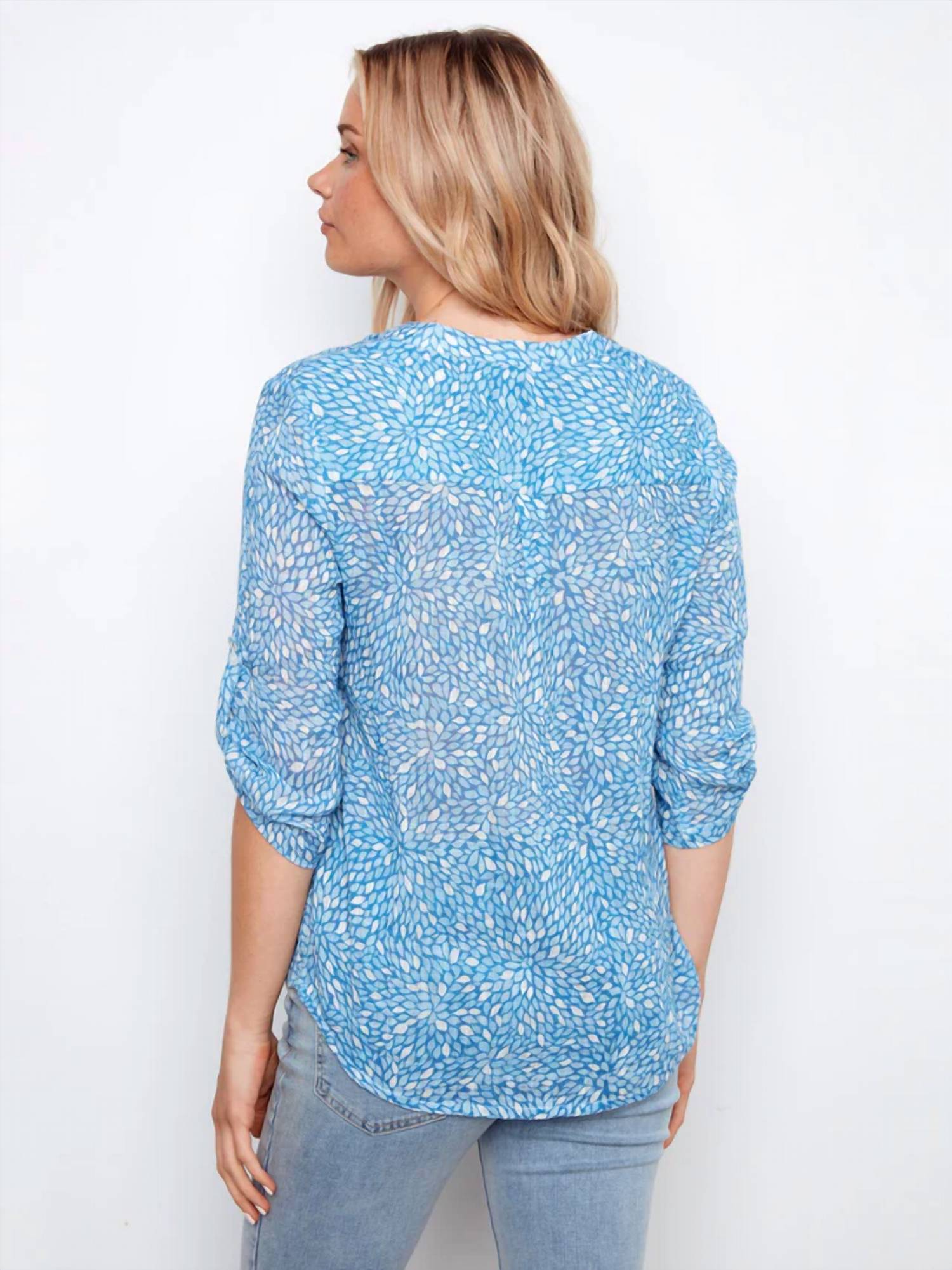 Charlie B - Printed Roll-Up Sleeve Cotton Gauze Blouse