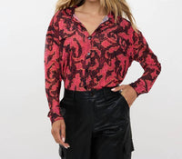 ESQUALO Long Sleeve Mesh Blouse in masterpiece - women's blouse