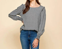 les amis Women's Gingham Top in black - women's long sleeve top