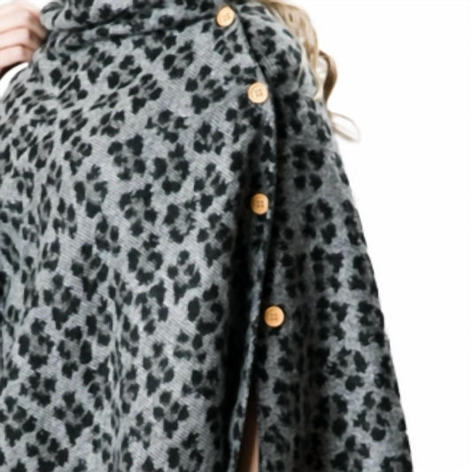 Top It Off - Reversible Leopard Print Fringe Button Wrap Shawl Poncho