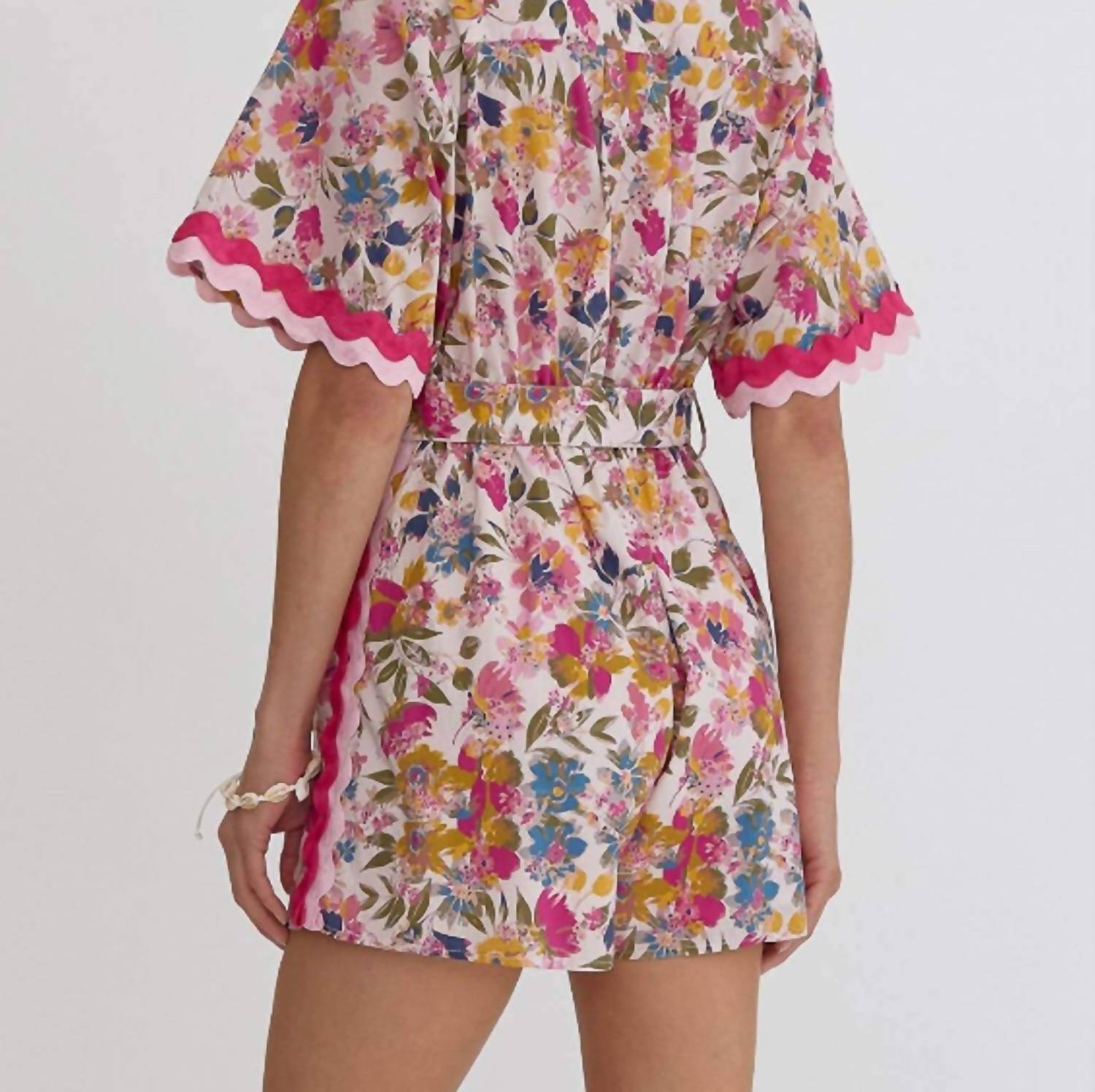 entro Floral Ric Rac Trim Romper in pink - women's pants - view 4