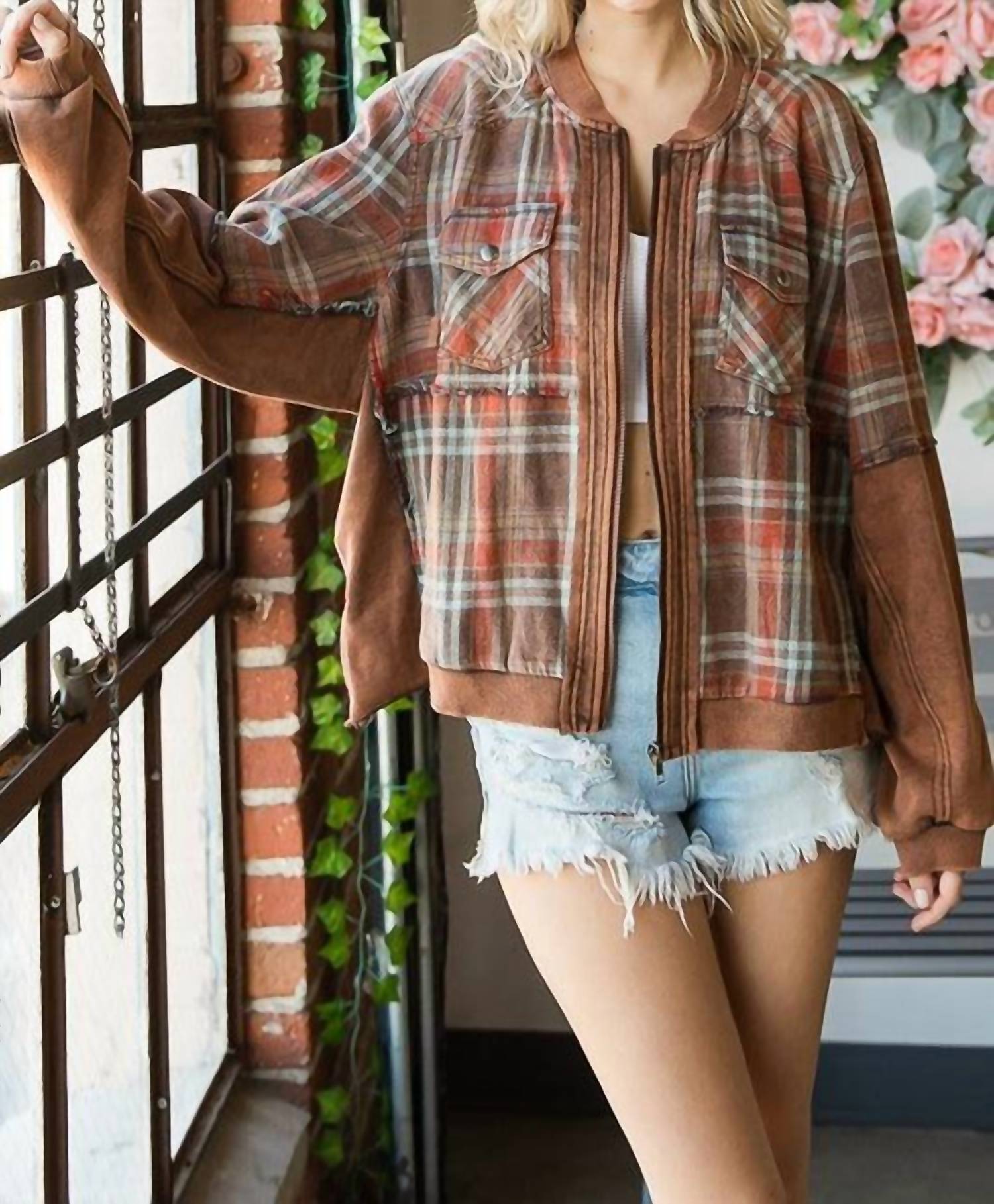 Oli & Hali - Washed Media Plaid Zip Front Jacket