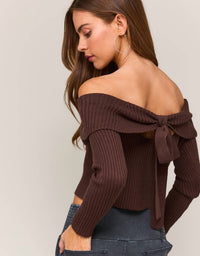 Le Lis - Off Shoulder Tie Back Ribbed Sweater